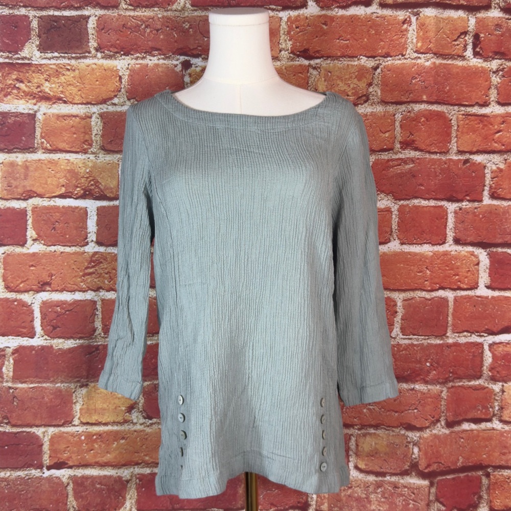 Soft Surroundings Grayish Blue Green Top & Bottom Pajama Set Size Medium NWOT